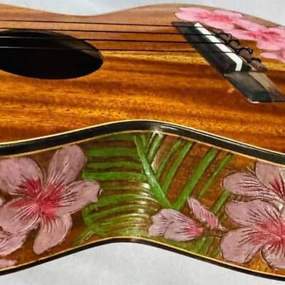 Baritone Ukulele Handmade by Blueberry,4 String Wood Floral Motif Ukulele ,Custom Handcrafted Wooden Ukulele,Nylon String image 6