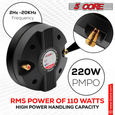 5 CORE Horn Speaker Tweeter Compression Driver 1.75 Inch Titanium Voice Coil 220W Peak 8 Ohm 110 Watts RMS Loud 105dB 18 Oz 110mm Magnet- Screw-on Thr image 11