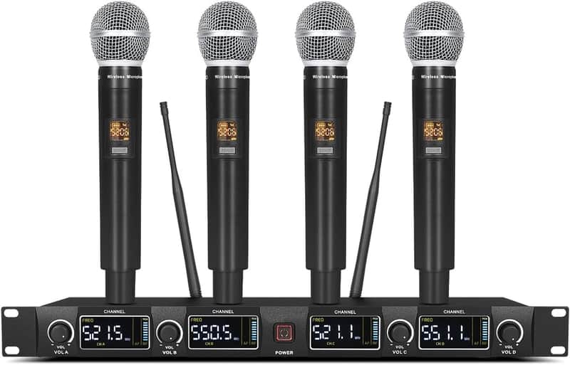 Wireless Microphone System, 4-Channel UHF Cordless Mic Set with Four Handheld Mics,Adjustable Frequency, Long Range 260ft, Ideal for Church,Karaoke,Weddings, Events image 1