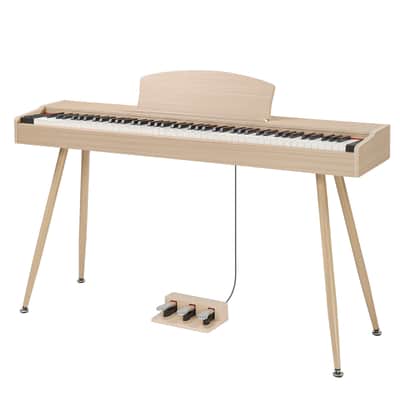 Ukscs 88 Key Standard Full Weighted Keyboards Digital Piano with Metal Stand, Power Adapter, Triple Pedals, Headphoneï¼Œfor All Experience Levels Natural Technology Wood image 1