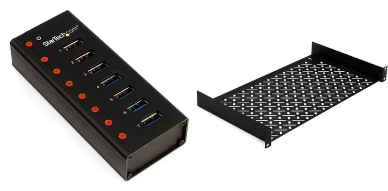 Startech ST7300U3M 7-port USB 3.0 Hub Desktop/Wall-mountable Metal Chassis Bundle with Middle Atlantic Products UTR1 1U Utility Rack Shelf image 1