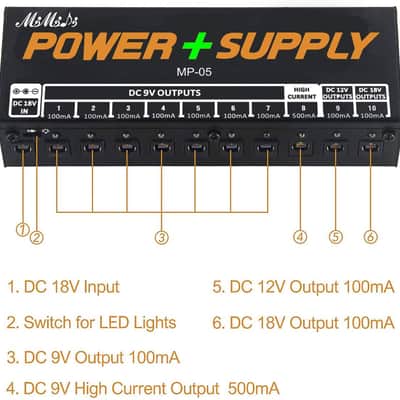Guitar Pedal Power Supply Adapter Station, 10 Isolated DC Outputs for 9V/12V/18V Effect PedalBoard image 7