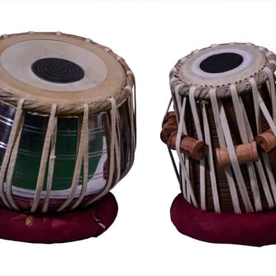Handmade Steel Tabla Set With Bag, Chrome Dayan  Cushions,Hammer Finish HIgh Sheesham Wood image 8