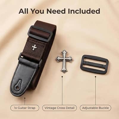 Vintage Cross Woven Guitar Strap w/ Leather Ends & Pick Pocket for Acoustic Electric Bass Guitar image 5