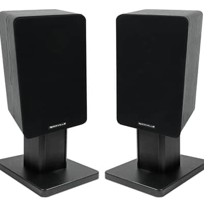 2) Rockville RockShelf 54B Black 5.25" Home Bookshelf Speakers+8" Speaker Stands image 1