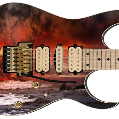 Sticka Steves Guitar Skin Axe Wrap Re-skin Vinyl Decal DIY Planet Volcano Fire Eruption Red 744 image 2