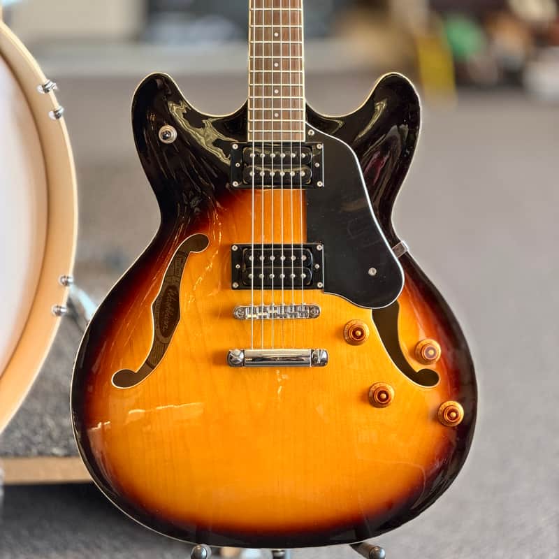 Washburn HB30 Hollowbody Electric Guitar, Tobacco Burst image 1