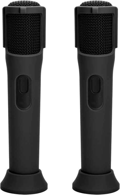 Wireless Microphone Rechargeable Battery-2 Pack, Anti-Rolling Protective Case with Base Rod Mic Sleeves Microphone Stand for Disco Stage Party TV Show (Black) image 1