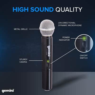 Gemini Sound UHF-04M Wireless Cordless Professional Set of 4 Handheld Microphones and Receiver for DJ, Karaoke, Stage Performance or PA System Four Pack image 6