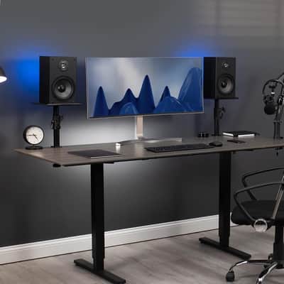 Clamp-on Speaker Stand Desk Mount Set, 10 x 9 inch Trays, Height Adjustment and Tilt, Universal Audio Holders for Computer and Bookshelf Speakers, Elevated Sound, 2 Pack, Black, MOUNT-SP01CB image 2