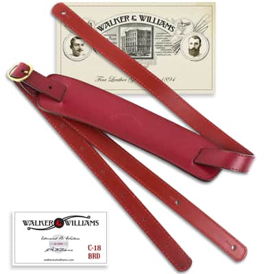 Walker & Williams C-18-BRD Bourbon Red Leather Vintage Slash Strap w/Deluxe Suede Pad Extra Long image 10