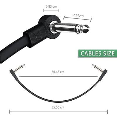 12 Inch Guitar Patch Cables 4 Pack, 1/4" TS Right Angle Effect Pedal Flat Cables, Pedal Board Patch Cables, Black image 2