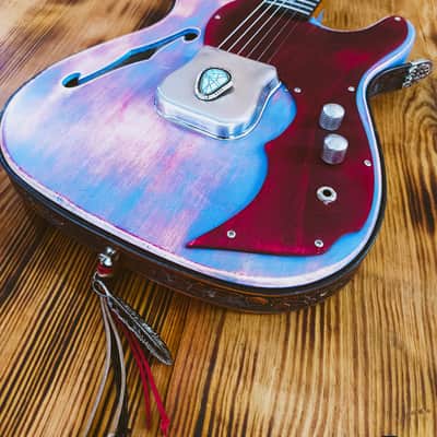 MADE TO ORDER - The Navajo Guslinger - Tribal Style Esquire Thinline Tele - Wine Red/Azul/Brown image 11