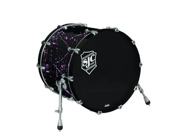SJC Navigator Bass Drum 18″ x 22″ Black with Pink Splatter - Chrome Hardware image 1