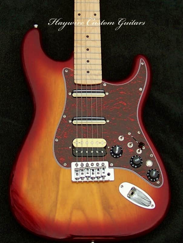 XX-Wide 2" Neck Cherry Burst Light 6lb. Strat with Ebony/Maple Neck + 3 Matching Humbucking  Pickups + 3 Coil Spit Toggles + Kill Switch + Leveled, Crowned and Polished Frets + Grover 406c Locking Tuners and Full Setup Included! image 1