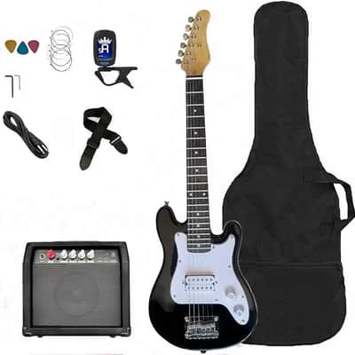 Black 30 Inch Kids Electric Guitar Beginner Kit, Set Includes 20W Amplifier 3 Picks, Shoulder Strap, Tuner, Bag Case image 1