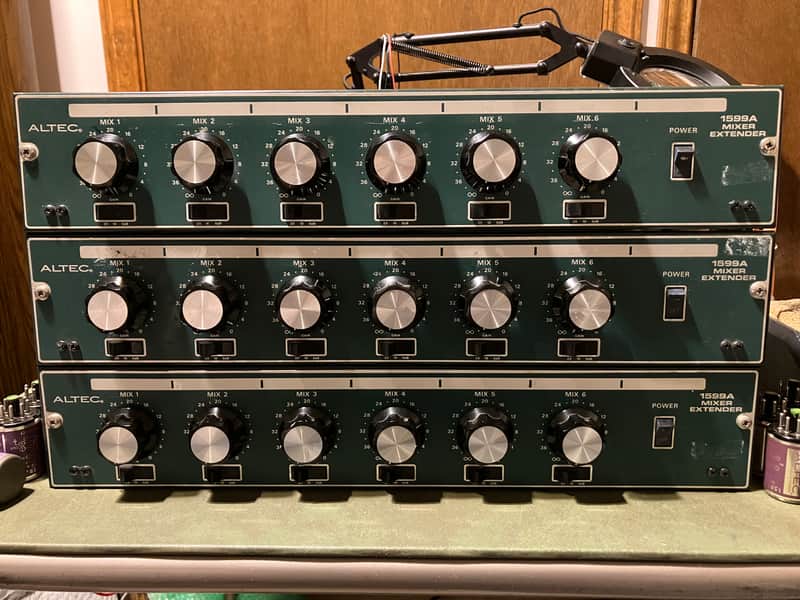 Altec 1599A (serviced) discrete 6 channel mixer with four 1588B plug in transformer mic preamp modules, 1970s - Dallas area image 1
