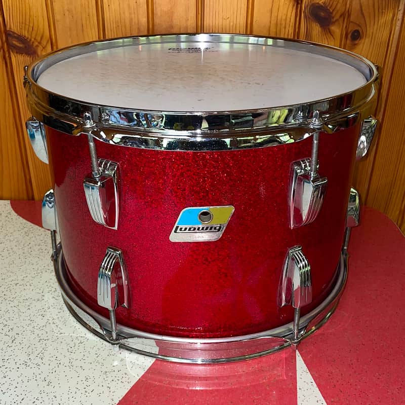 Vintage Ludwig 13" Red Sparkle Rack Tom Drum w/ Blue Olive Badge - Beautiful! image 1