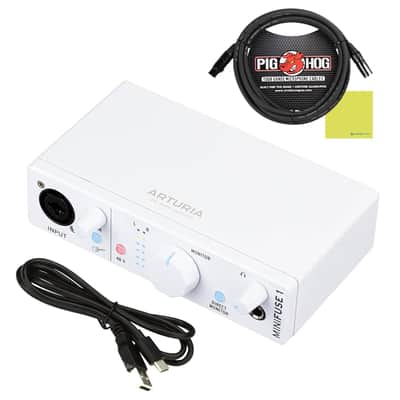 Arturia MiniFuse 1 USB Audio Interface, White Bundle with Pig Hog PHM10 8mm 10ft XLR Microphone Cable and Liquid Audio Instrument Polishing Cloth - Portable Audio Interface for PC, Mac image 2