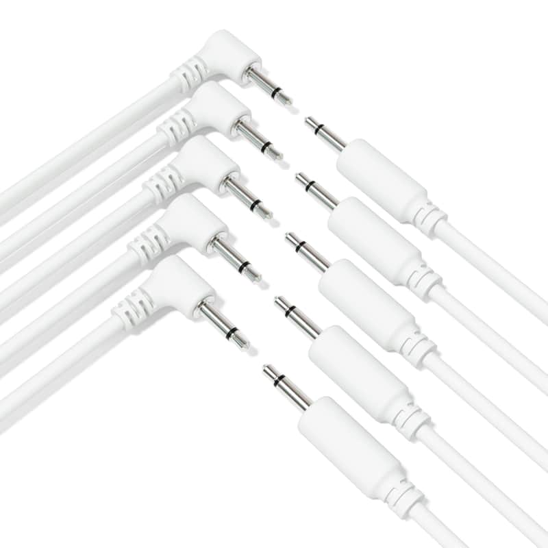 ExcelValley [White | 90 cm - 35.43"] 5-Pack Hybrid Mono Modular Patch Cables TS 3.5mm 1/8" Eurorack Synth Synthesizer image 1