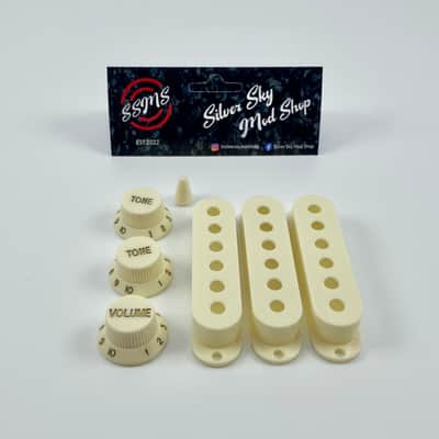 Silver Sky Se pickguard Red tortoise & parchment pickup covers, knobs & switch tip Sliversky pick guard image 6