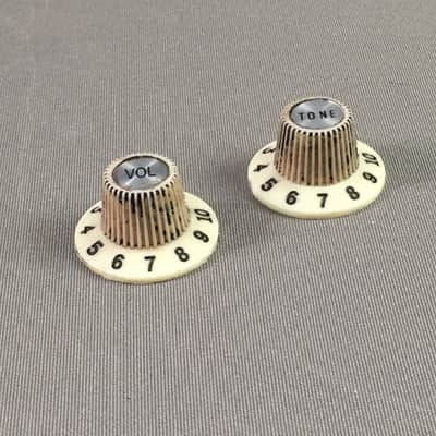 2 Vintage 60s Reissue Fender Relic Jazzmaster Knobs Slotted Set Screws Witch Hat image 1