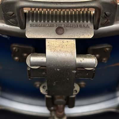 Slingerland Hollywood Ace Swing Radio King model 1-ply snare drum 14" x 7" 1939-1954 - Duco Blue Silver image 17