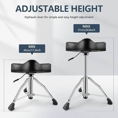 Drum Throne, Heavy Duty Drum Thrones Seat, Adjustable Stool Drum Motorcycle Style Drum Throne Drummer Stool with with Double Braced Anti-Slip Feet Saddle Drum Seat image 2