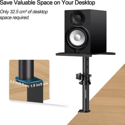 Height Adjustable Desktop Clamp Speaker Stands – Short Studio Monitor Stands for Music Studios and Workstations (2 Set) Bild 3