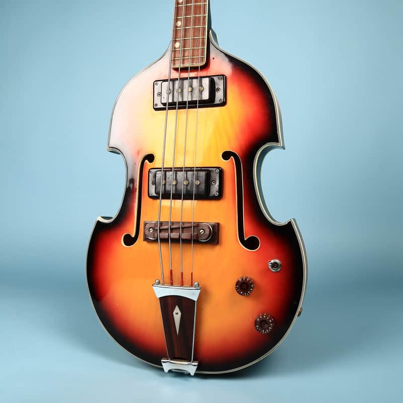 Univox Model 1920 Lectra Short-Scale Bass w/ case 1968 - Sunburst Violin Bass image 1