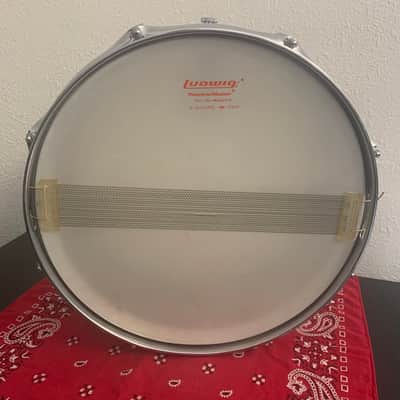 Ludwig No. 404 Acrolite 5x14" 8-Lug Aluminum Snare Drum with Pointed Blue/Olive Badge 1969 - 1979 - Matte Aluminum image 8