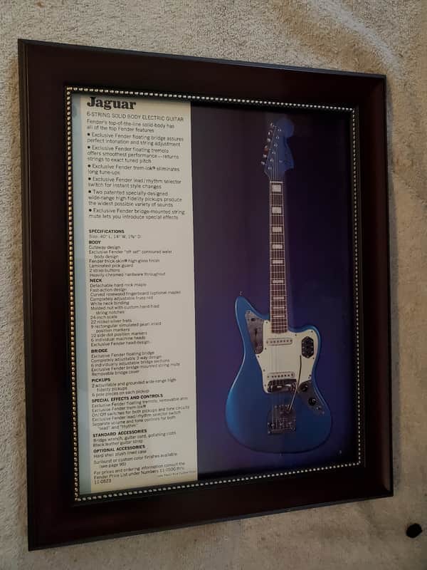 1970 Fender Guitars Promotional Ad Framed Lake Placid Blue Jaguar Original image 1