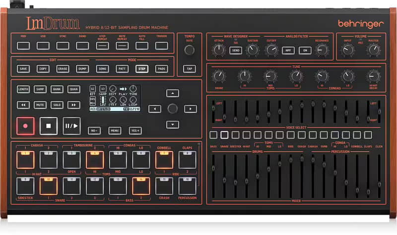 Behringer LM Drum Hybrid 8/12-Bit Sampling Drum Machine 2025 - Present - Black with Wood Sides image 1