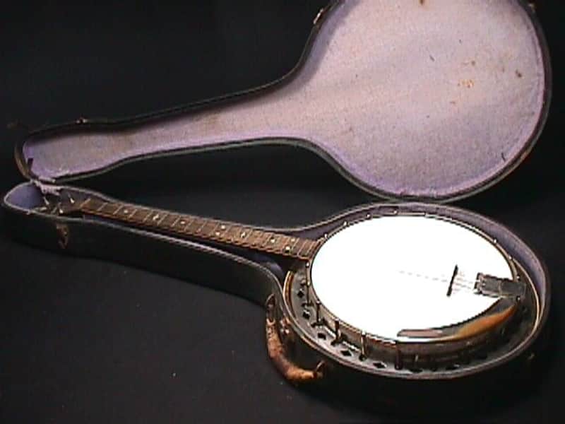 An Antique Conqueror Tenor Banjo with Resonator in it's Original Case & Ready to Play 2 B image 1