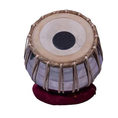 Handmade Steel Tabla Set With Bag, Chrome Dayan  Cushions,Hammer Finish HIgh Sheesham Wood image 3