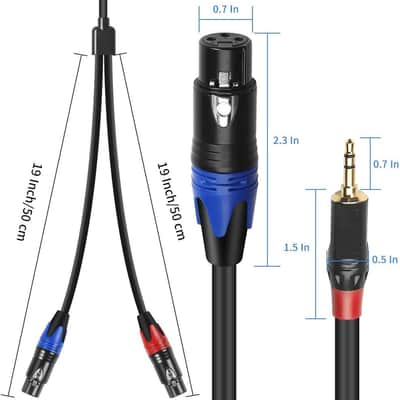 Dual Female XLR to 3.5mm Y-Splitter Cable, Unbalanced XLR Female to 1/8 Inch Mini Jack TRS Stereo Aux Interconnect Audio Mic Breakout Patch Cord - 10 Feet/3 Meters image 2