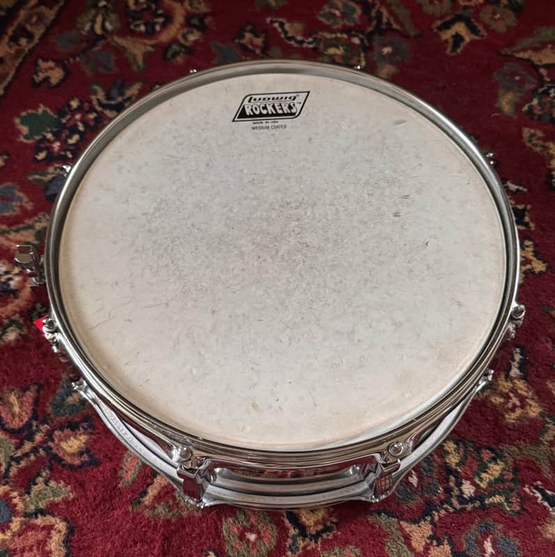 Ludwig L-600 S/L Series 5x14" 8-Lug Wood Snare Drum with Rounded Blue/Olive Badge 1984 - 1988 - Chrome image 1