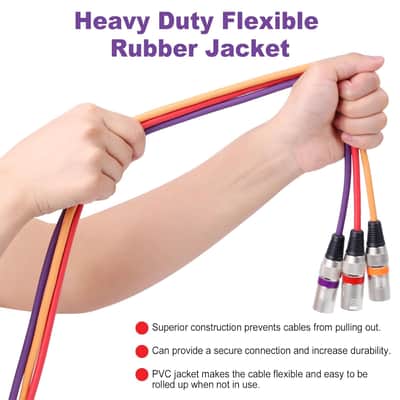 10 Color XLR Cable, Multicolor XLR Male to Female 15ft Audio Cables 10 Pack, 3 Pin Balanced XLR Microphone Cables Color Boots XLR Mic Cord Ideal for Microphones, Live Stage, Speaker, Audio Mixer image 5