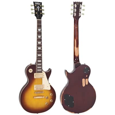 Vintage V100 ICON Electric Guitar ~ Distressed Tobacco Sunburst (V100MRTSB) image 2