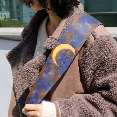 burnyblack custom bass,guitar strap - moon 3 brown/darknavy image 1