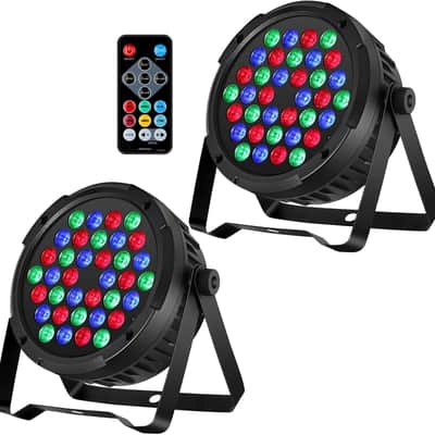 LED Stage Par Lights - 36W RGB Color DJ Par Can Lights 2 Pack Sound Activated with Remote DMX Control Uplights for Events Wedding Party Christmas Halloween Music Dance Live Shows Church and Club image 1
