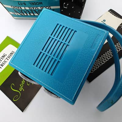 1960'S Alaron Mod. B-77 Solid State Radio w/ Box, Case & Paperwork - Blue image 8