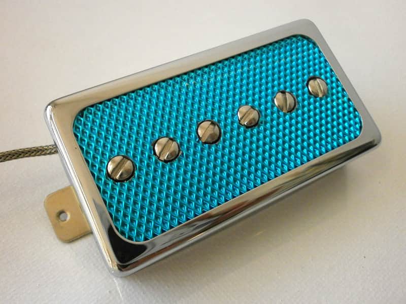 Q pickups Humbucker Sized P90 / P94 Pickup 1pc CHROME COVER BLUE FOIL PAF Fits Gibson Epi Greco Ibanez P90 Tone image 1