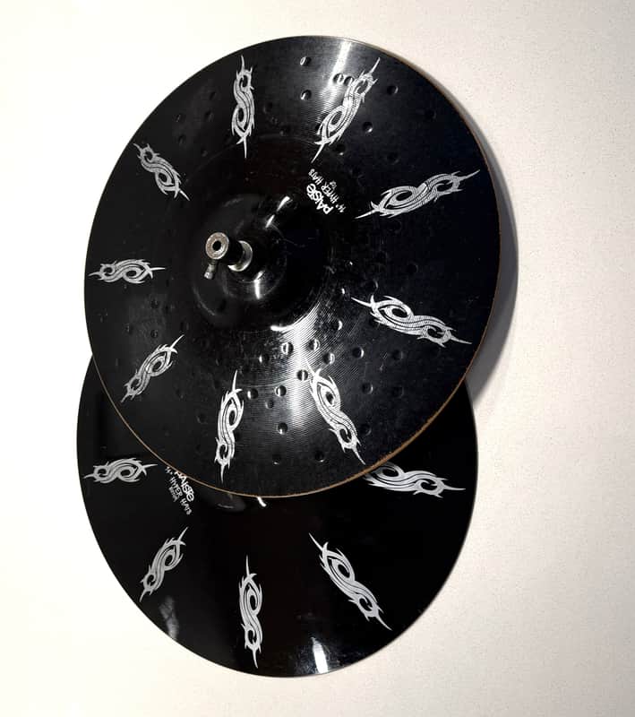 Paiste 14" Black Alpha Joey Jordison Signature Hyper Hi-Hat Cymbals (Pair) 2008 - 2016 - Black with White Graphics image 1