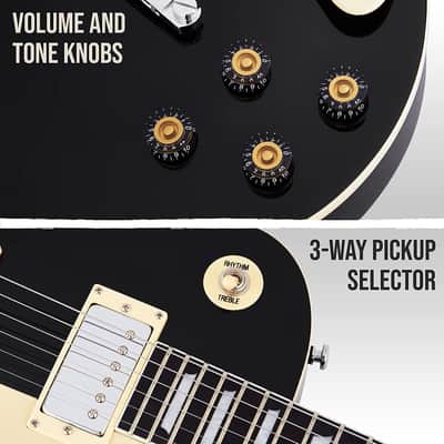 LyxPro 39” SB Series Electric Guitar, 3-Way Pickup Solid Body Guitar, Black image 3