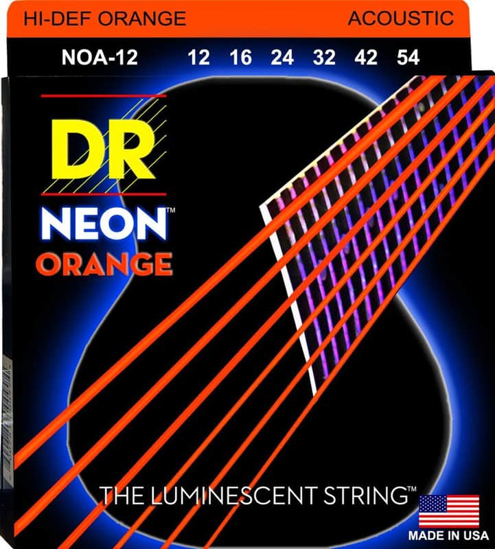 DR Strings NOA-12 Hi-Def Neon Orange Colored Light Acoustic Guitar Strings 12-54 image 1
