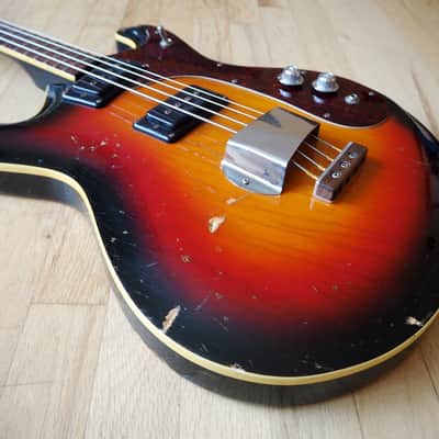 1966 Mosrite Joe Maphis Vintage Hollowbody Electric Bass Guitar Sunburst image 12
