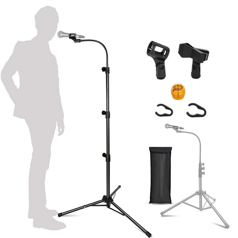 Mic Stand, Boom Microphone Stands Tripod Gooseneck Microphone Stand Height Adjustable From 24" To 67" With 2 Mic Clips For Singing Stage Performance Party Mic Mount image 1