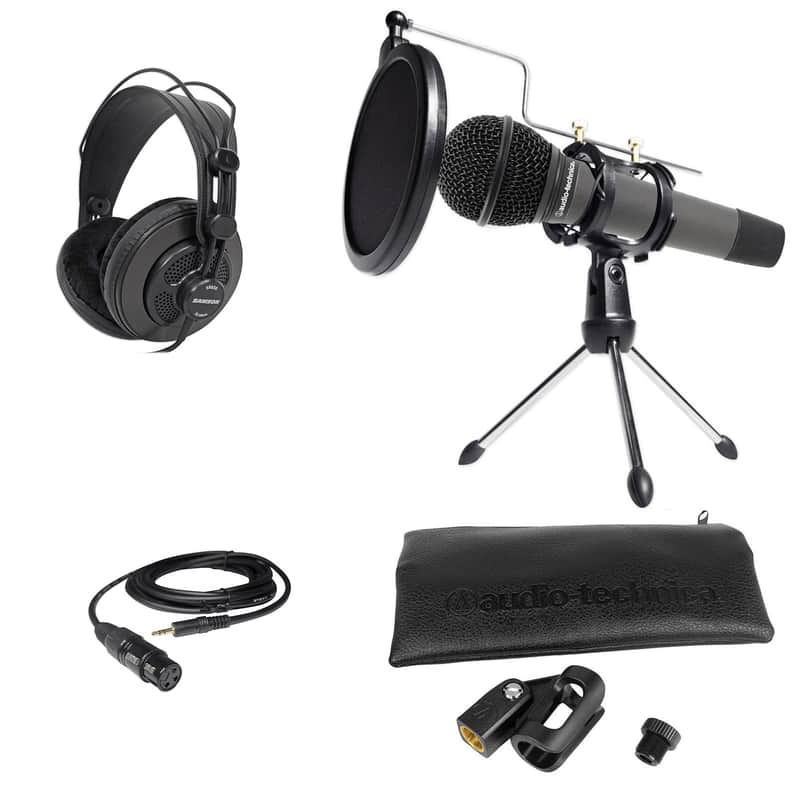 Audio Technica ATM510 PC Podcasting Podcast Bundle Microphone+Stand+Headphones image 1