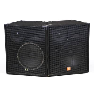 1990s JBL MR 838 3-Way Large Studio Live PA Monitors Black Carpet Cabinets 18” 10” Horn Speakers Bass Monitor Set image 3